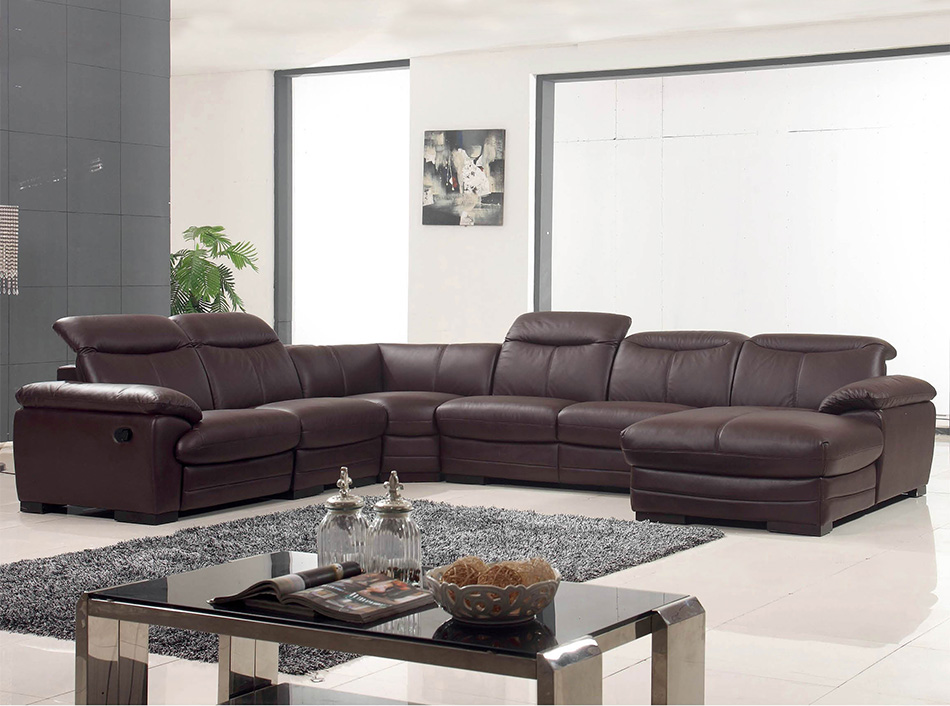 Leather Sectional Sofa W Recliner Ef, Leather Sectional Furniture With Recliners