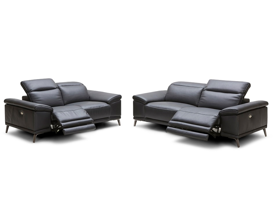 Giovani Modern Leather Sofa Set, Modern Black Leather Reclining Sectional