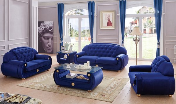 Contemporary Sofa EF-Giza Blue Fabric