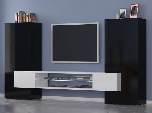 Modern TV Stand / Wall Unit Incastro High | Black & White