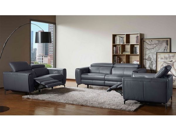 Recliner Leather Sofa Lorenzo by J&M | Blue Gray