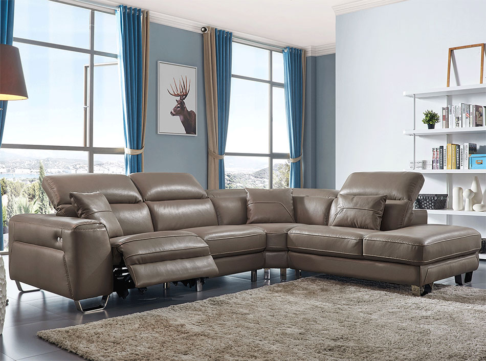 Modern Leather Sectional EF-468 w/ Recliner