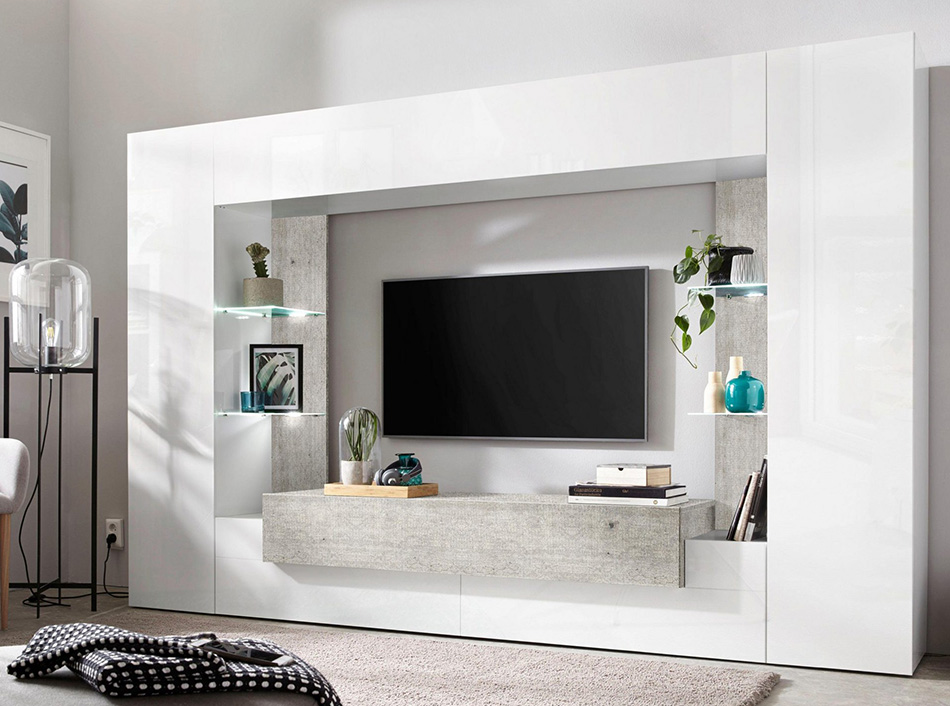 Modern Wall Unit LEXAR made in Italy | White & Cement