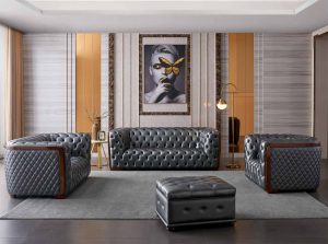 415 Leather Sofa by ESF Grey