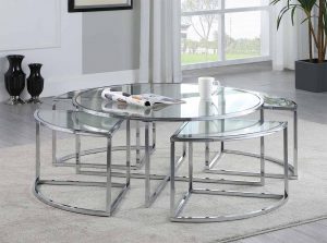 Ariel Glass Coffee Table by Chintaly shelves