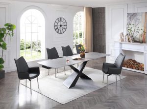 Dining Room Furniture Kitchen Tables and Chairs Sets 9422 Table with 1218 swivel Dark grey chairs1