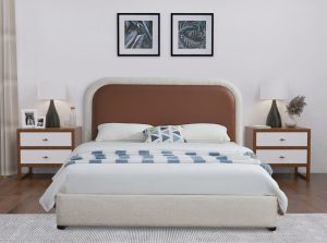 blake two tone vegan leather and linen textured fabric bed 6