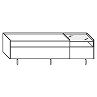 LF and RF, 1 drawer, 1 extra-large drawer, 1 large drawer and 1 glass bench glass
