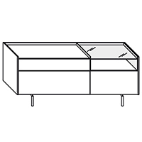 LF and RF, 1 drawer, 1 extra-large drawer, 1 large drawer and 1 transparent glass bench