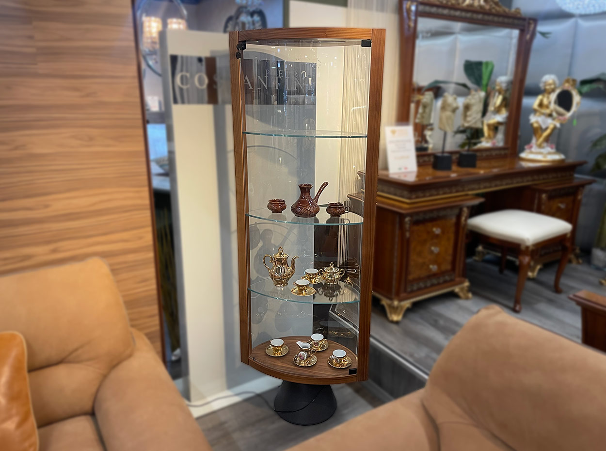 Cattelan Italia Saba Curio Swiveling Glass Showcase in Walnut